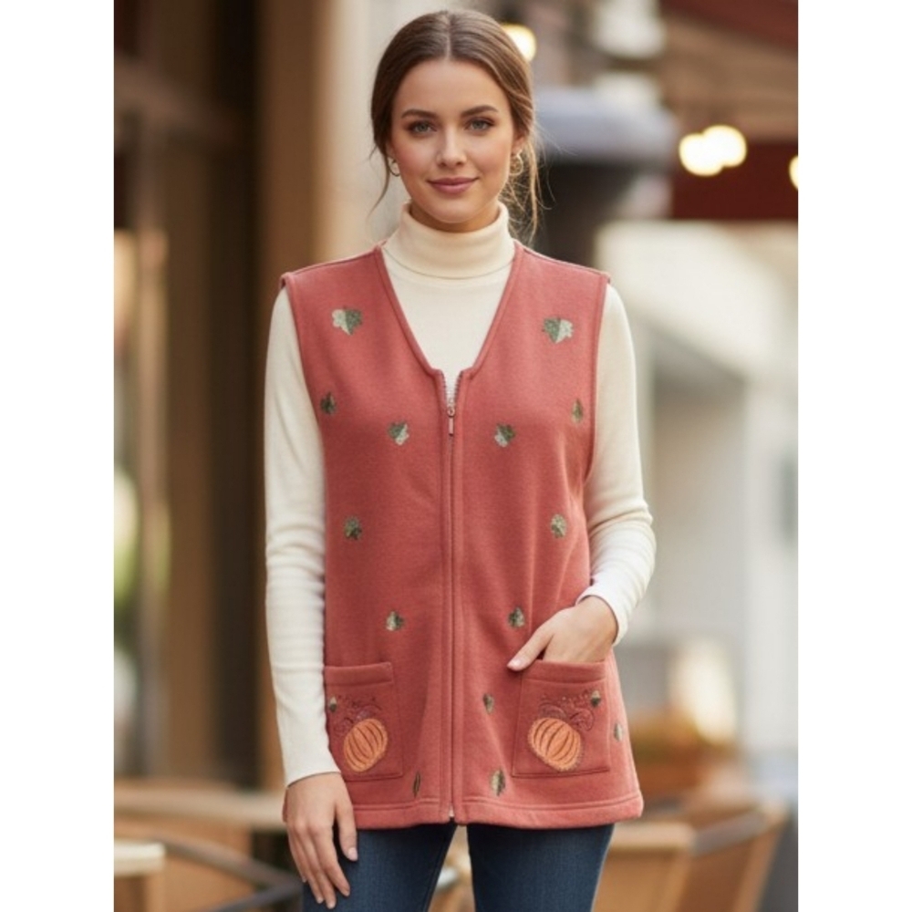 Hasting & Smith Zip up Sweatshirt Fall Embroidery Maeve Size M